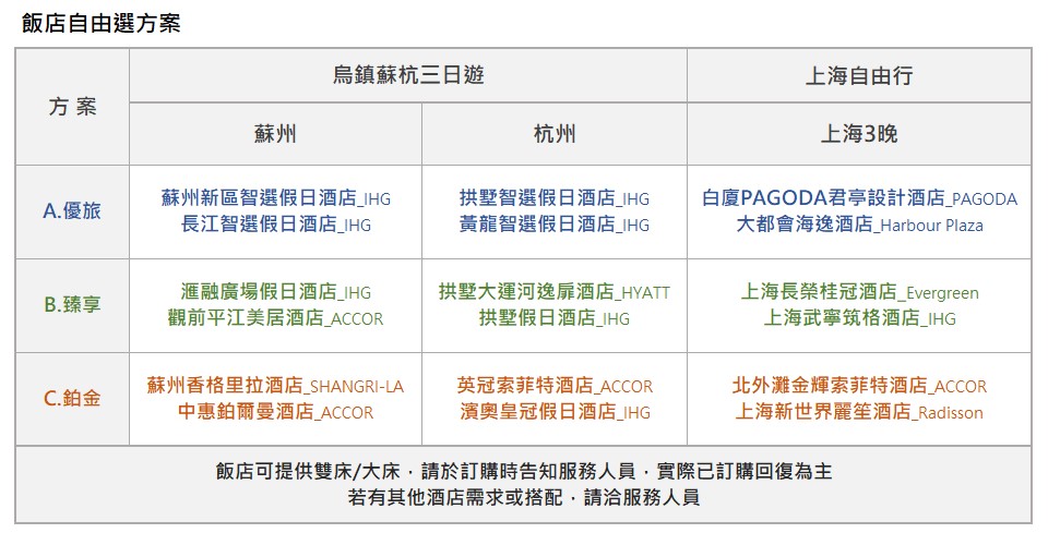 烏鎮蘇杭三日飯店自由選方案